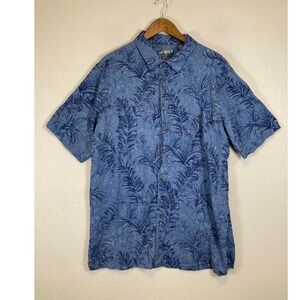 Tropical Palm Campia Mens 2XLT Blue Rayon Short Sleeve Button Down Shirt